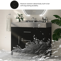 1000mm Freestanding Black Bathroom Vanity, Sintered Stone Countertop & Silver Handles - thumbnail 7