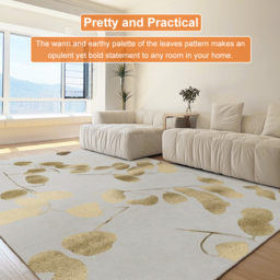 1500mm x 2400mm Modern Rectangle Area Rug with Gold Leaves Patter Nylon Rug - thumbnail 7
