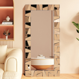 800mm x 1600mm Oversized Glam Rectangle Full Length Floor Mirror with Amber Glass Frame - thumbnail 3