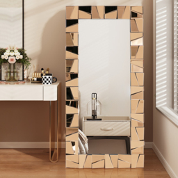 800mm x 1600mm Oversized Glam Rectangle Full Length Floor Mirror with Amber Glass Frame - thumbnail 2