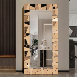 800mm x 1600mm Oversized Glam Rectangle Full Length Floor Mirror with Amber Glass Frame - thumbnail 1
