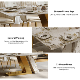 220 cm Rectangle Dining Table Faux Marble Top for 10 Stainless Steel Modern - thumbnail 7