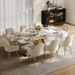 220 cm Rectangle Dining Table Faux Marble Top for 10 Stainless Steel Modern - thumbnail 2