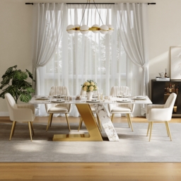220 cm Rectangle Dining Table Faux Marble Top for 10 Stainless Steel Modern - thumbnail 3