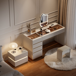Modern Dressing Table with Chair with Lighted Vanity Mirror & Charging Station & Jewellery Storage Dressing Table - thumbnail 5
