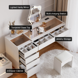Modern Dressing Table with Chair with Lighted Vanity Mirror & Charging Station & Jewellery Storage Dressing Table - thumbnail 3
