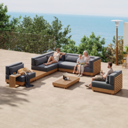 9-Pieces Teak Luxury Modular L-Shaped Garden Patio Sectional Sofa Set in Grey with Coffee Table and Cushions - thumbnail 3