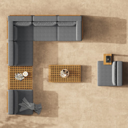 9-Pieces Teak Luxury Modular L-Shaped Garden Patio Sectional Sofa Set in Grey with Coffee Table and Cushions - thumbnail 3