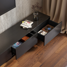 Rectangle Wood Extendable TV Stand Black Floor Media Console with 3 Drawers - thumbnail 4