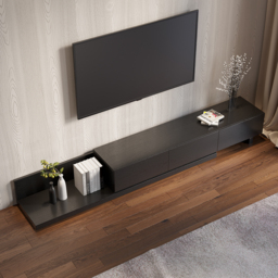 Rectangle Wood Extendable TV Stand Black Floor Media Console with 3 Drawers - thumbnail 3