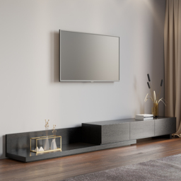 Rectangle Wood Extendable TV Stand Black Floor Media Console with 3 Drawers - thumbnail 1