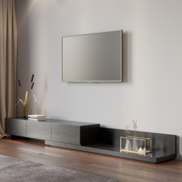 Rectangle Wood Extendable TV Stand Black Floor Media Console with 3 Drawers - thumbnail 6