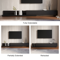 Rectangle Wood Extendable TV Stand Black Floor Media Console with 3 Drawers - thumbnail 8