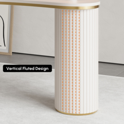 Warm White Curved Wooden Office Desk & Adjustable Swivel Executive Chair in Beige & Gold - thumbnail 7