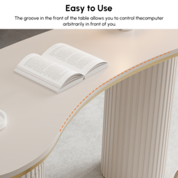 Warm White Curved Wooden Office Desk & Adjustable Swivel Executive Chair in Beige & Gold - thumbnail 6