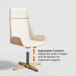 Warm White Curved Wooden Office Desk & Adjustable Swivel Executive Chair in Beige & Gold - thumbnail 9