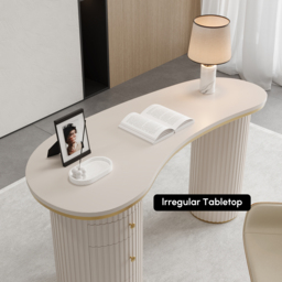 Warm White Curved Wooden Office Desk & Adjustable Swivel Executive Chair in Beige & Gold - thumbnail 8