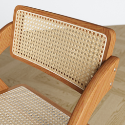 Japandi Walnut Folding Dining Chair (Set of 2) Solid Wood Rattan Side Chair - thumbnail 9