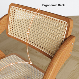 Japandi Walnut Folding Dining Chair (Set of 2) Solid Wood Rattan Side Chair - thumbnail 4
