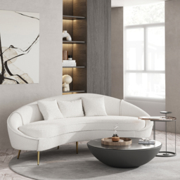 2100mm Modern White Boucle Curved Sofa 3 Seaters Toss Pillow Included - thumbnail 2