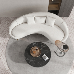 2100mm Modern White Boucle Curved Sofa 3 Seaters Toss Pillow Included - thumbnail 3