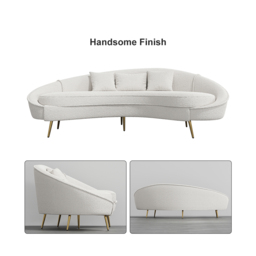 2100mm Modern White Boucle Curved Sofa 3 Seaters Toss Pillow Included - thumbnail 9