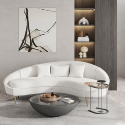 2100mm Modern White Boucle Curved Sofa 3 Seaters Toss Pillow Included - thumbnail 1