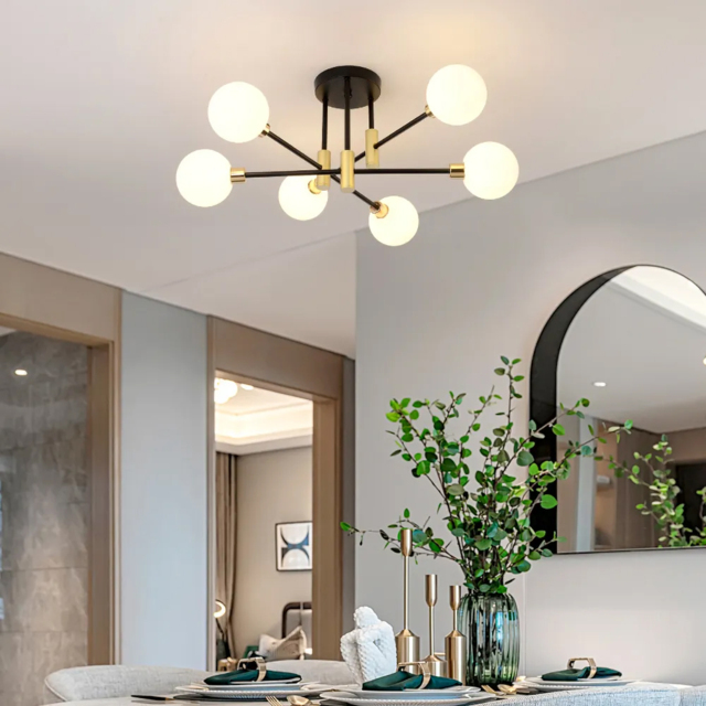 Modern White Glass 6-Light Semi-Flush Mount Chandelier - image 1