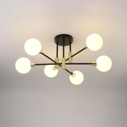 Modern White Glass 6-Light Semi-Flush Mount Chandelier - thumbnail 3