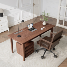 "Solid Wood Home Office Desk with 6 Drawers Walnut Executive Writing Desk (62.9"" )" - thumbnail 2