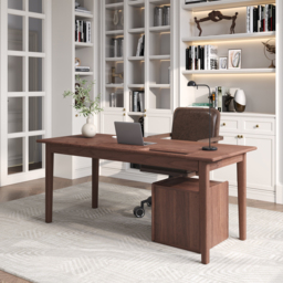 "Solid Wood Home Office Desk with 6 Drawers Walnut Executive Writing Desk (62.9"" )" - thumbnail 3
