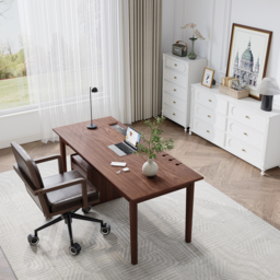 "Solid Wood Home Office Desk with 6 Drawers Walnut Executive Writing Desk (62.9"" )" - thumbnail 5