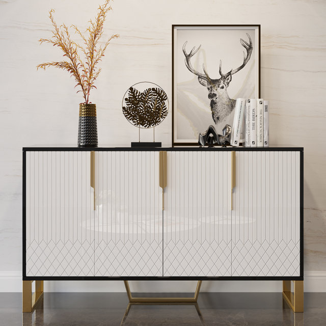 Aro Modern White and Black 150 cm Wide Wood Sideboard Buffet 4 Doors for Kitchen Storage - image 1