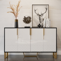 Aro Modern White and Black 150 cm Wide Wood Sideboard Buffet 4 Doors for Kitchen Storage - thumbnail 1