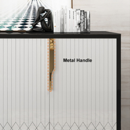 Aro Modern White and Black 150 cm Wide Wood Sideboard Buffet 4 Doors for Kitchen Storage - thumbnail 5