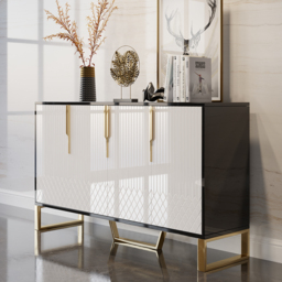 Aro Modern White and Black 150 cm Wide Wood Sideboard Buffet 4 Doors for Kitchen Storage - thumbnail 2