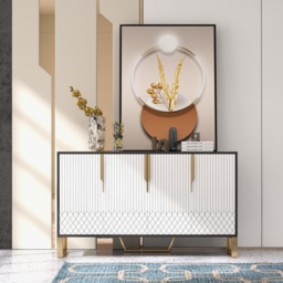 Aro Modern White and Black 150 cm Wide Wood Sideboard Buffet 4 Doors for Kitchen Storage - thumbnail 8