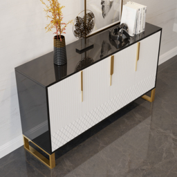 Aro Modern White and Black 150 cm Wide Wood Sideboard Buffet 4 Doors for Kitchen Storage - thumbnail 7