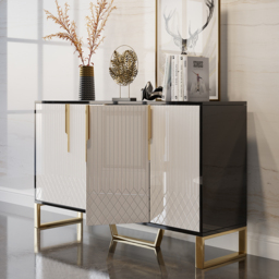 Aro Modern White and Black 150 cm Wide Wood Sideboard Buffet 4 Doors for Kitchen Storage - thumbnail 9