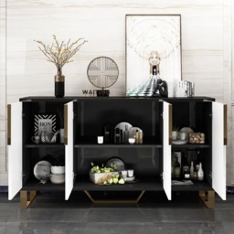 Aro Modern White and Black 150 cm Wide Wood Sideboard Buffet 4 Doors for Kitchen Storage - thumbnail 3