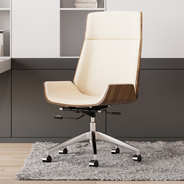 White Faux Leather Office Chair Desk Chair with Wheels & Adjustable Height - image 1