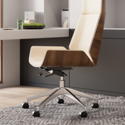 White Faux Leather Office Chair Desk Chair with Wheels & Adjustable Height - thumbnail 6