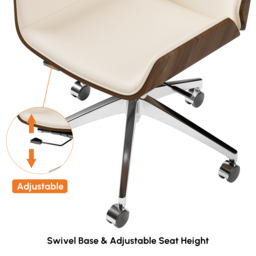 White Faux Leather Office Chair Desk Chair with Wheels & Adjustable Height - thumbnail 9