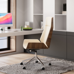 White Faux Leather Office Chair Desk Chair with Wheels & Adjustable Height - thumbnail 4