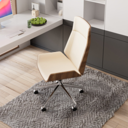 White Faux Leather Office Chair Desk Chair with Wheels & Adjustable Height - thumbnail 2