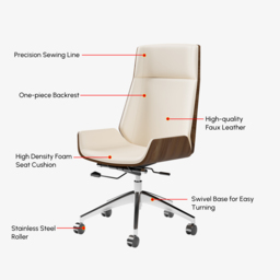 White Faux Leather Office Chair Desk Chair with Wheels & Adjustable Height - thumbnail 8