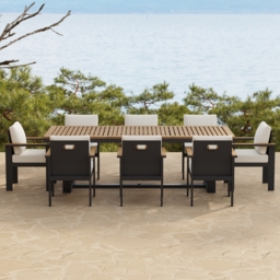 Rectangle Teak Wood & Aluminium Outdoor Patio Dining Table Modern Yard & Patio Furniture for 6 - 8 Person Teak & Aluminium Outdoor Dining Chair - thumbnail 3