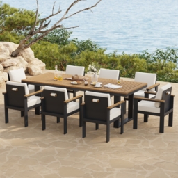 Rectangle Teak Wood & Aluminium Outdoor Patio Dining Table Modern Yard & Patio Furniture for 6 - 8 Person Teak & Aluminium Outdoor Dining Chair - thumbnail 2