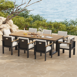 Rectangle Teak Wood & Aluminium Outdoor Patio Dining Table Modern Yard & Patio Furniture for 6 - 8 Person Teak & Aluminium Outdoor Dining Chair - thumbnail 2