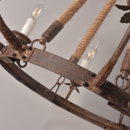 Candlely Rustic Iron Flaxen Hemp Rope & Metal 8-Light Round Candelabra Chandelier Rust - thumbnail 8